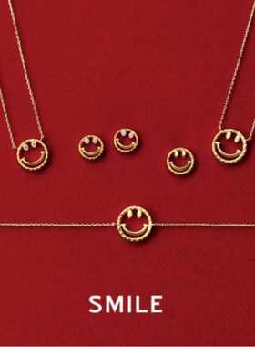 日本Smile微笑项链女18K金手链项链耳钉戒指黄金锁钻石骨链手镯潮