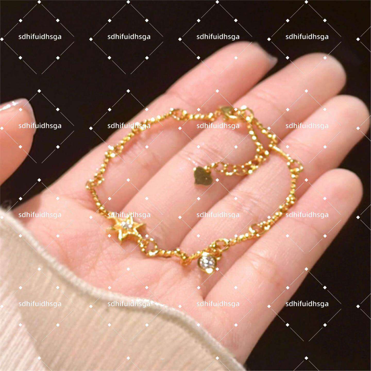 调太幅18.K仲夏夜手链纯银镀黄金色轻奢放羊的星星手镯手环镯子潮