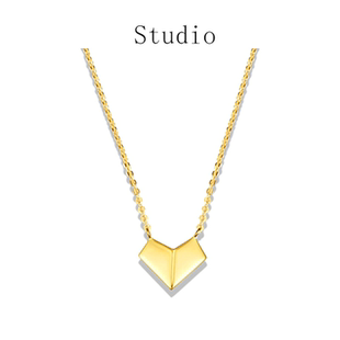 日本ins小众设计 纯银镀黄金色立体爱心项链心形短款锁骨链简约潮