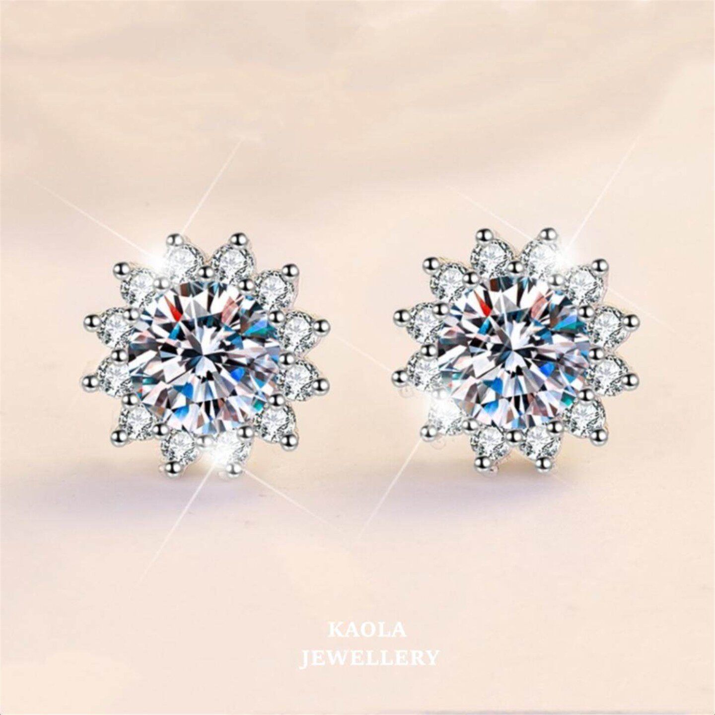 美国太阳花80分钻石耳钉白金纯银仿真钻雪花耳环男女情侣时尚礼物