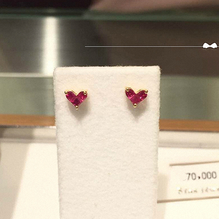 《神秘的心》红宝石耳钉 女18K黄·金纯银925桃心爱心形耳环日韩