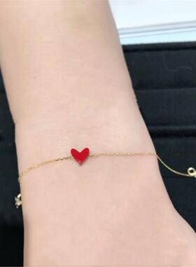 日本18K金小红心手链 女高级感纯银红色爱心手镯心形个性圣诞礼物