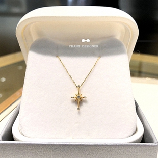 日系Ster北极星项链 女18K金黄金星星锁骨链月亮简约星月钻石百搭
