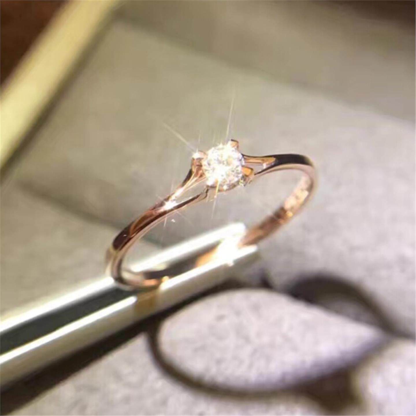 18K金牛头款四爪镶钻戒指 女玫瑰金纯银小众指环钻戒莫桑钻礼物潮
