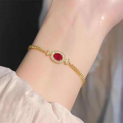 幅家18K金古法金红宝石古巴手链 女纯银黄金祖母绿蓝宝石手镯手环