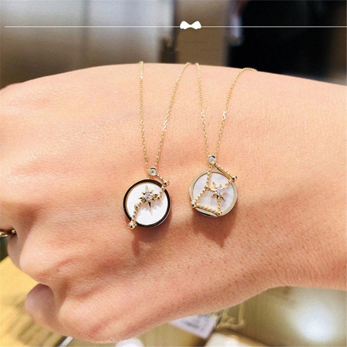 日本18K北斗七星 猎户座项链白贝母星座黄金纯银情侣男女锁骨链潮