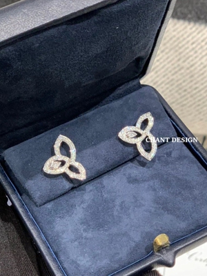 Liy Clome三叶草耳钉女白金纯银四叶草耳环百合花朵HW马眼钻石