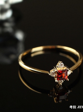 【小冰凌戒指】18K黄金石榴红纯银红宝石指环女钻石ins小众设计潮