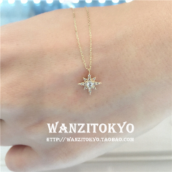 日本星星项链 女10K金流星吊坠北极星钻石锁骨链纯银黄·金气质潮