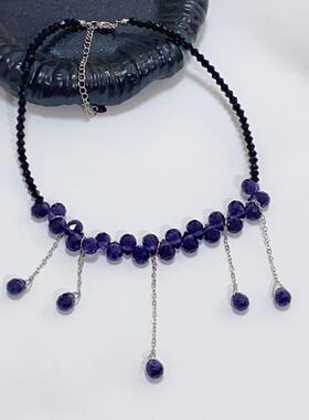 网红潮流精致黑色水晶流苏项链轻奢时尚优雅ins冷淡风锁骨链女