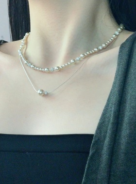 时尚轻奢淑女镶钻珍珠几何项链复古典雅高级简约潮流锁骨链新款潮