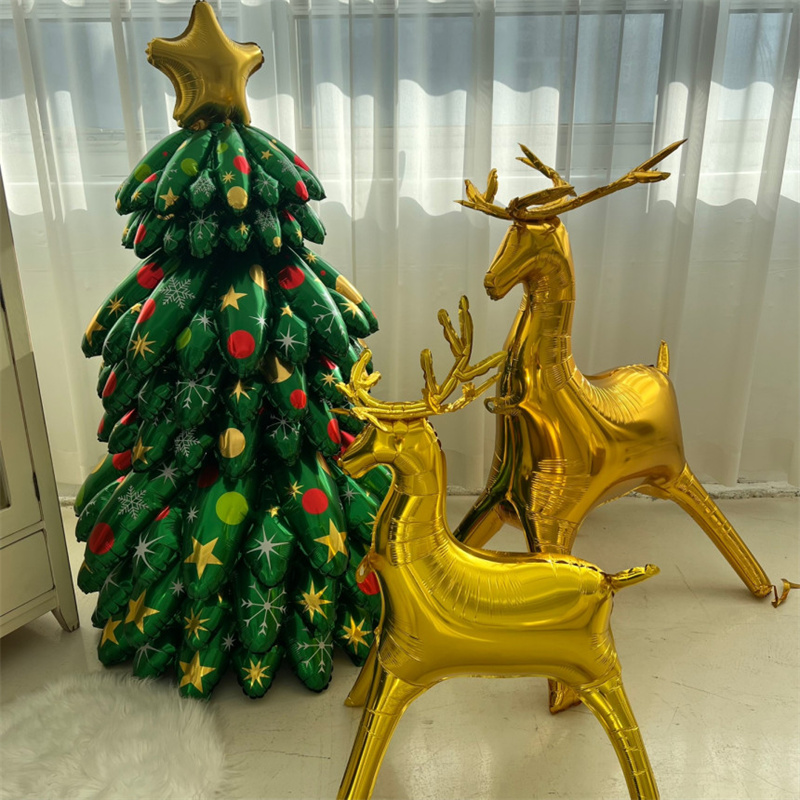 ins圣诞节氛围布置3D金色麋鹿气球铝膜立体橱窗门店装饰布置道具