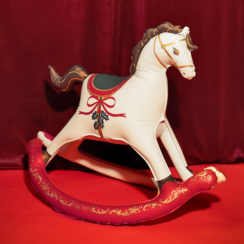 圣诞节复古摇摇马木马气球铝膜礼盒装饰商场酒吧ins舞会派对道具