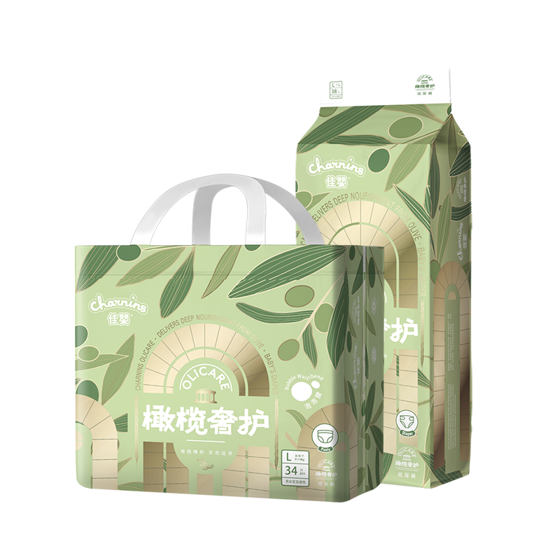 佳婴橄榄奢护超薄柔软透气纸尿裤泡泡腰拉拉裤新生婴儿尿不湿