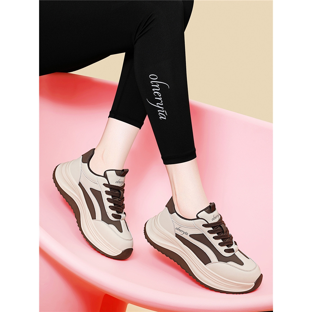 真皮厚底耐磨老爹鞋2025年秋季新款百搭时尚潮流运动休闲鞋旅游鞋