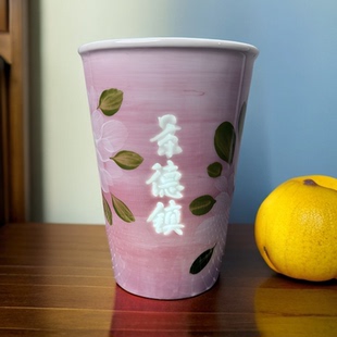 大容量家用水杯奶茶杯子 景德镇青花瓷玲珑陶瓷可乐办公茶杯礼盒装