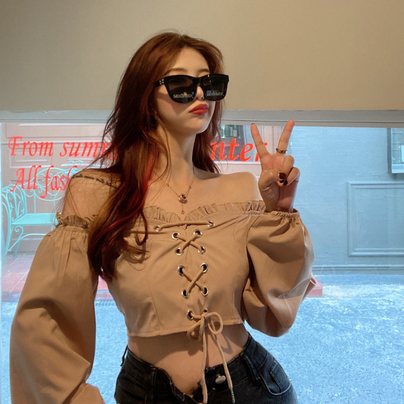 Sweet SA Han line one neck design bandage party navel revealing thin top real price