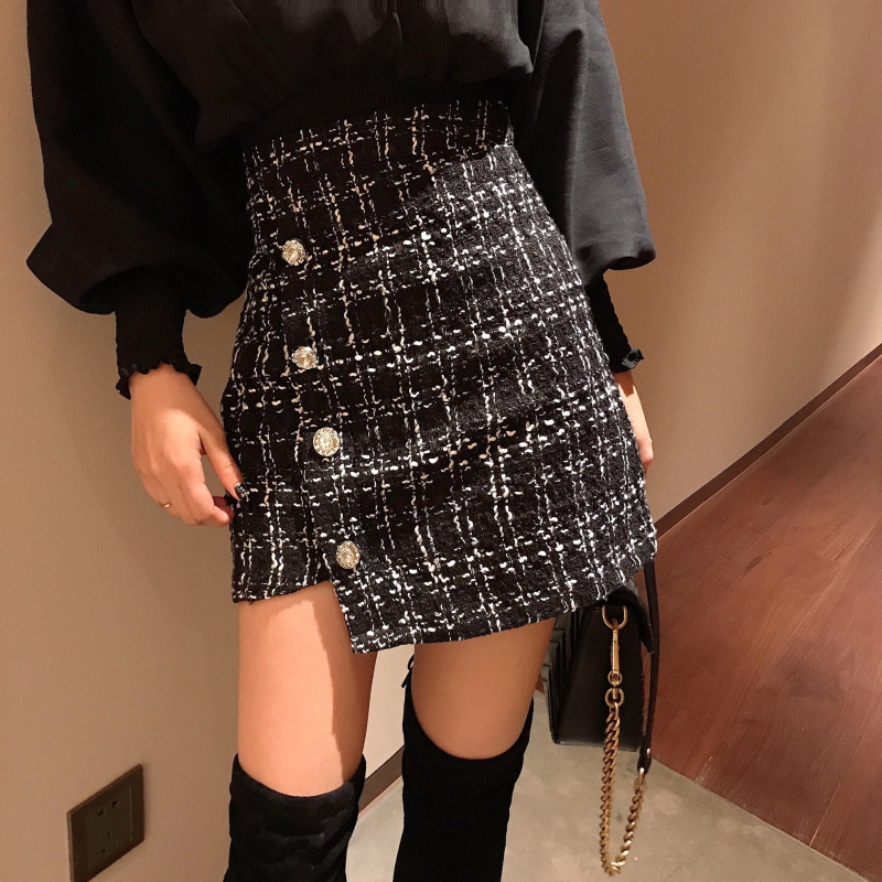 Angry push new celebrity temperament small fragrance Plaid bag skirt irregular word skirt real picture