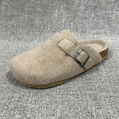 女软木半拖 外贸新款 秋冬加绒保暖呢料包头博肯拖外穿大码 T4323