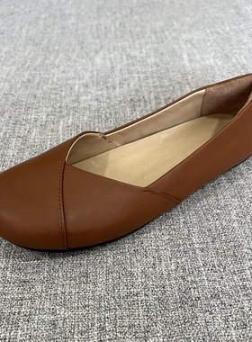 外贸春秋新款真皮复古百搭平底舒适单鞋懒人鞋宽版大码女鞋 F6430