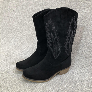 外贸韩版潮休闲中筒靴女鞋大脚大码女靴 T2161 瑕疵清仓款