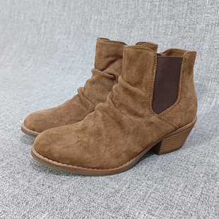 F3638 女鞋 显脚小 粗跟切尔西靴裸靴短靴大码 欧洲站休闲拉链款