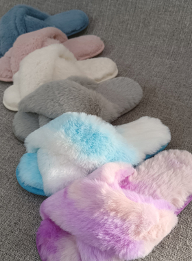外贸毛毛拖鞋女室内外穿潮鞋防滑毛绒交叉棉拖鞋大码女鞋 F4257