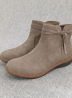 外贸休闲百搭侧拉链女短筒复古圆头切尔西靴裸靴大码女鞋 F4623