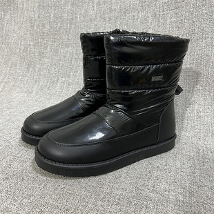 外贸经典黑色防水布厚绒保暖牛筋底棉靴雪地靴短靴大码女鞋 F5033