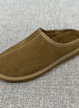 冬季反绒皮加绒保暖棉鞋包头半拖可室外穿大码拖鞋男鞋棉鞋 T4548