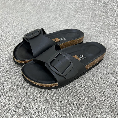 外贸欧洲站夏季女士一字拖舒适软木PU革鞋垫拖鞋大码女鞋 A678