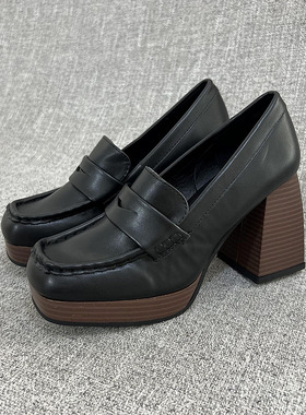 外贸四季款百搭方头英伦风高跟深口单鞋粗跟女大码女鞋 F4817