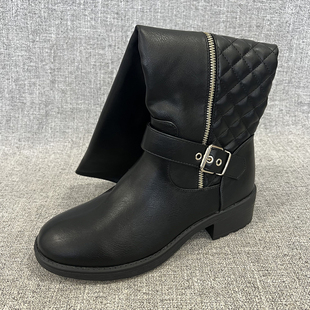 外贸冬季加绒时尚侧拉链长筒长靴粗跟PU革骑士靴大码女靴 F6020