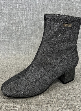 外贸原单新款方头侧拉链舒适粗跟显瘦女短靴大码时装女鞋 F6004