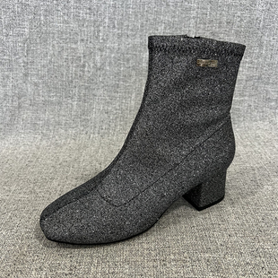 女鞋 时装 F6004 方头侧拉链舒适粗跟显瘦女短靴大码 外贸原单新款