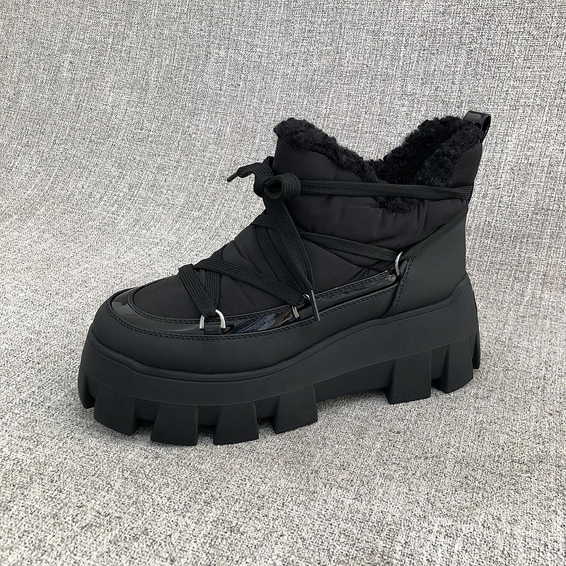 冬季加绒雪地靴厚底老爹鞋女短靴保暖靴子大码女靴 F4347