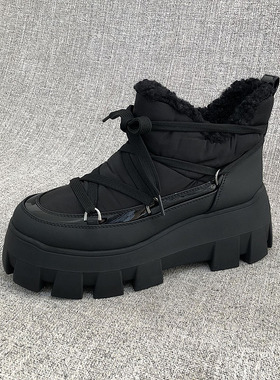 冬季加绒雪地靴厚底老爹鞋女短靴保暖靴子大码女靴 F4347