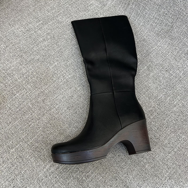 外贸秋冬季百搭长筒靴圆头粗跟防水台骑士靴长靴大码女靴  F6421
