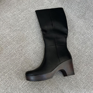 外贸秋冬季百搭长筒靴圆头粗跟防水台骑士靴长靴大码女靴  F6421