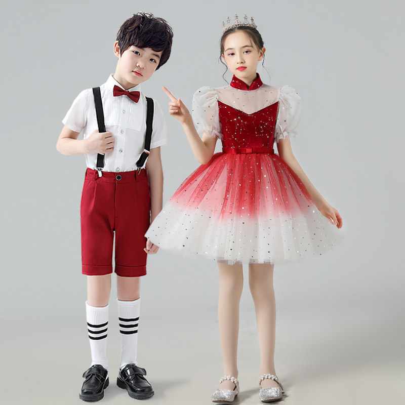 儿童演出服女童舞蹈蓬蓬裙小学生合唱男童演讲朗诵主持人表演服装