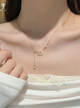 原创如意锁平安扣项链女纯银复古新中式和田玉流苏吊坠国潮项饰品