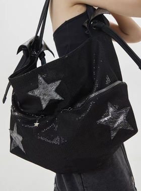 原创星星托特包千禧辣妹亮片包女复古斜挎单肩通勤大包
