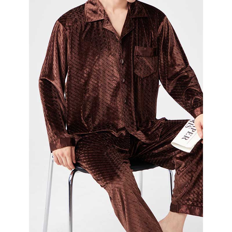 2025年新款睡衣男款秋冬季金丝绒翻领长袖长裤可外穿家居服套装