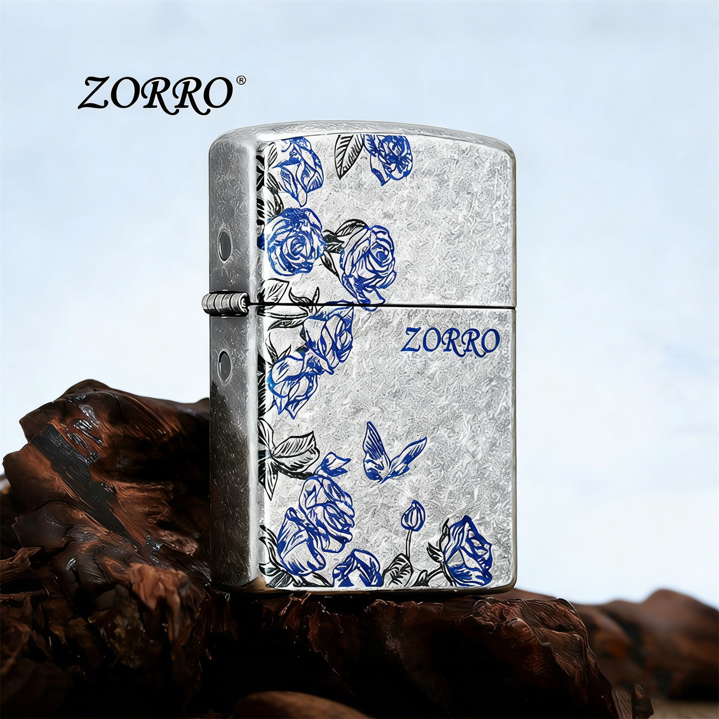 ZORRO佐罗仿古银玫瑰煤油打火机防风男士创意金属火机送男友礼物