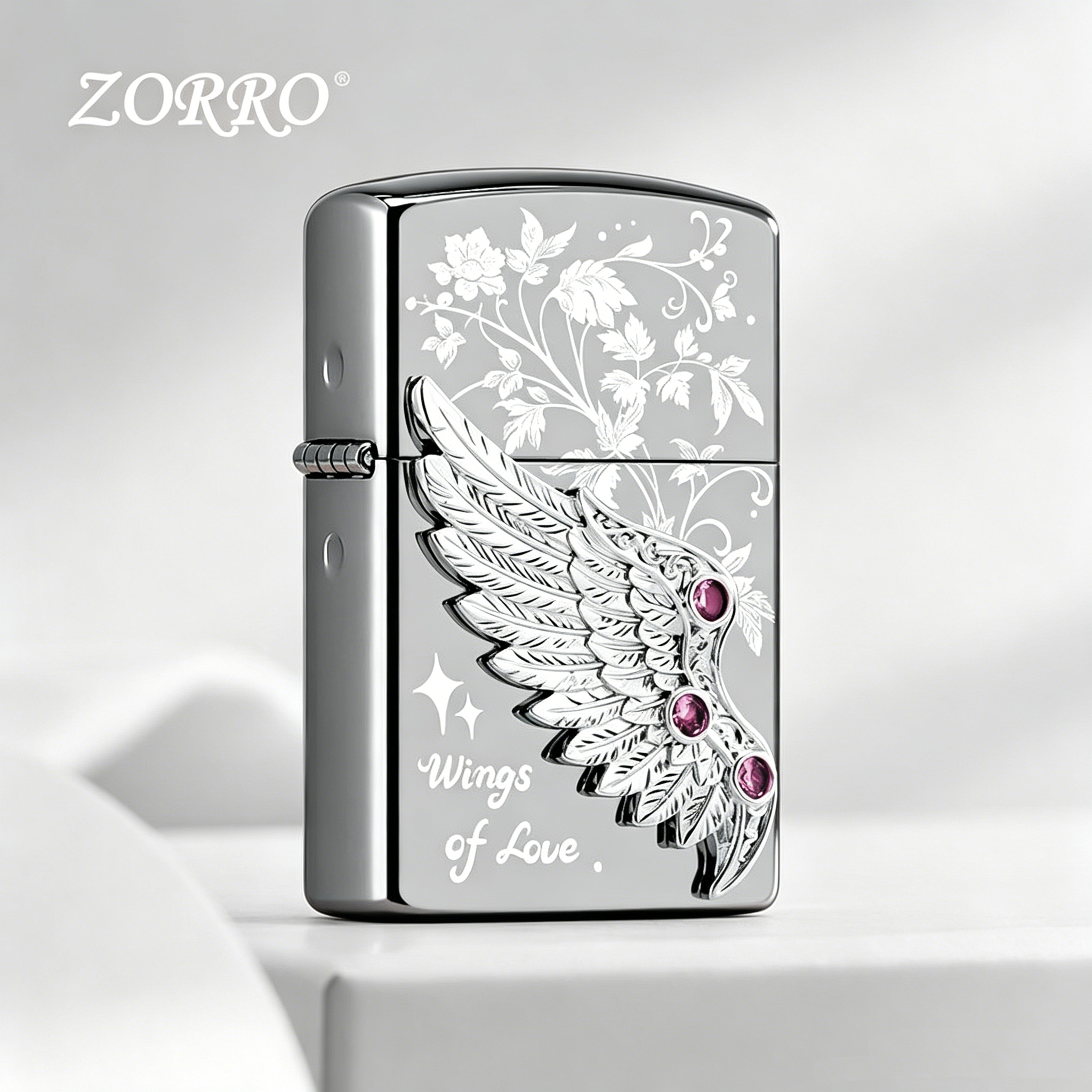 ZORRO佐罗煤油打火机热恋之翼翅膀精雕防风火机送礼高档礼品礼盒图片