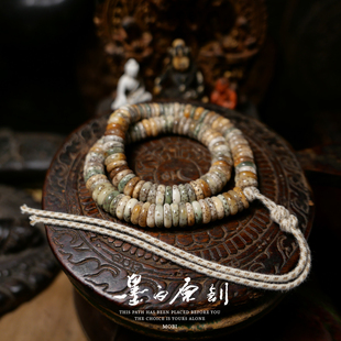 「墨白」神级 原生态青花瓷斜切药片海南毛感星月108颗菩提子佛珠