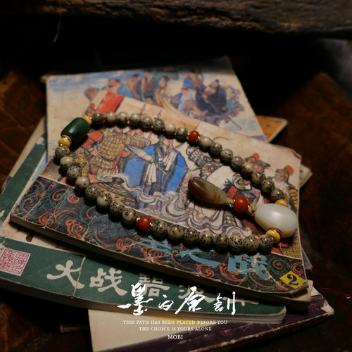「墨白」 神级 原生态青花毛感星月藏传设计款手持多宝手链