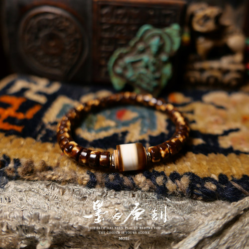 「墨白」 神级 手工打磨玳瑁色紫金鼠药片珠单圈手串手链手持