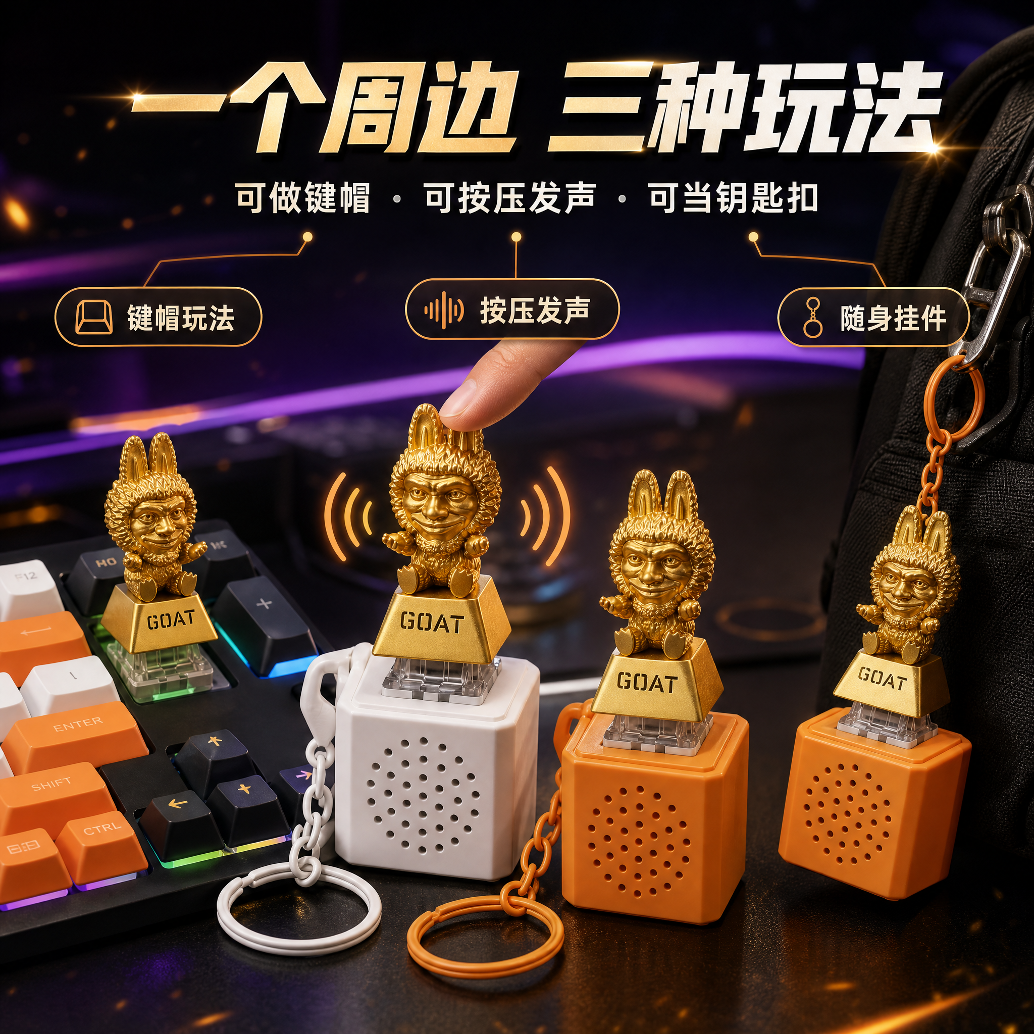 GOAT乐邦金色键帽发声玩具钥匙扣