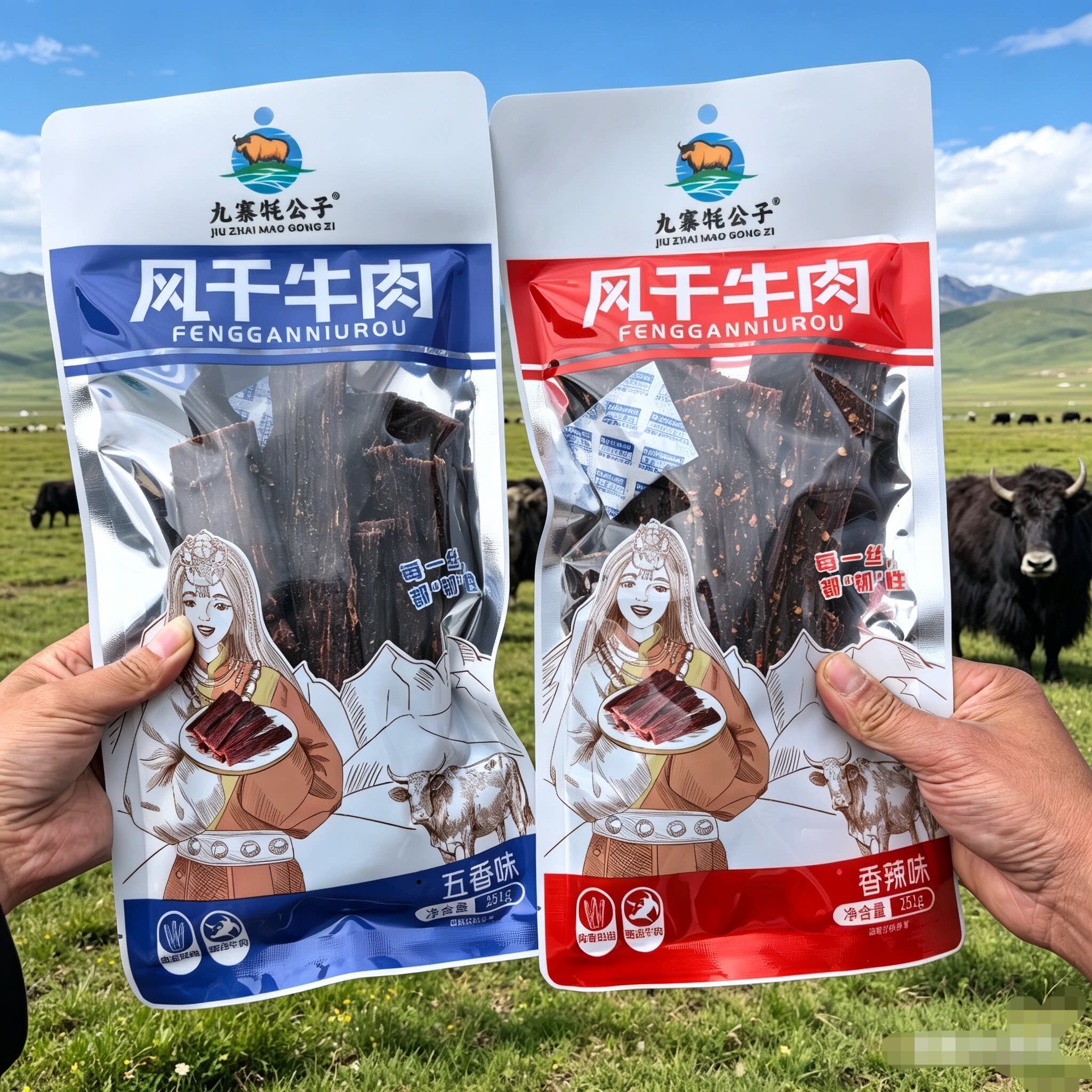 阿坝九寨沟特产丹珠梅朵风干牛肉251克五香香辣正品保证包邮